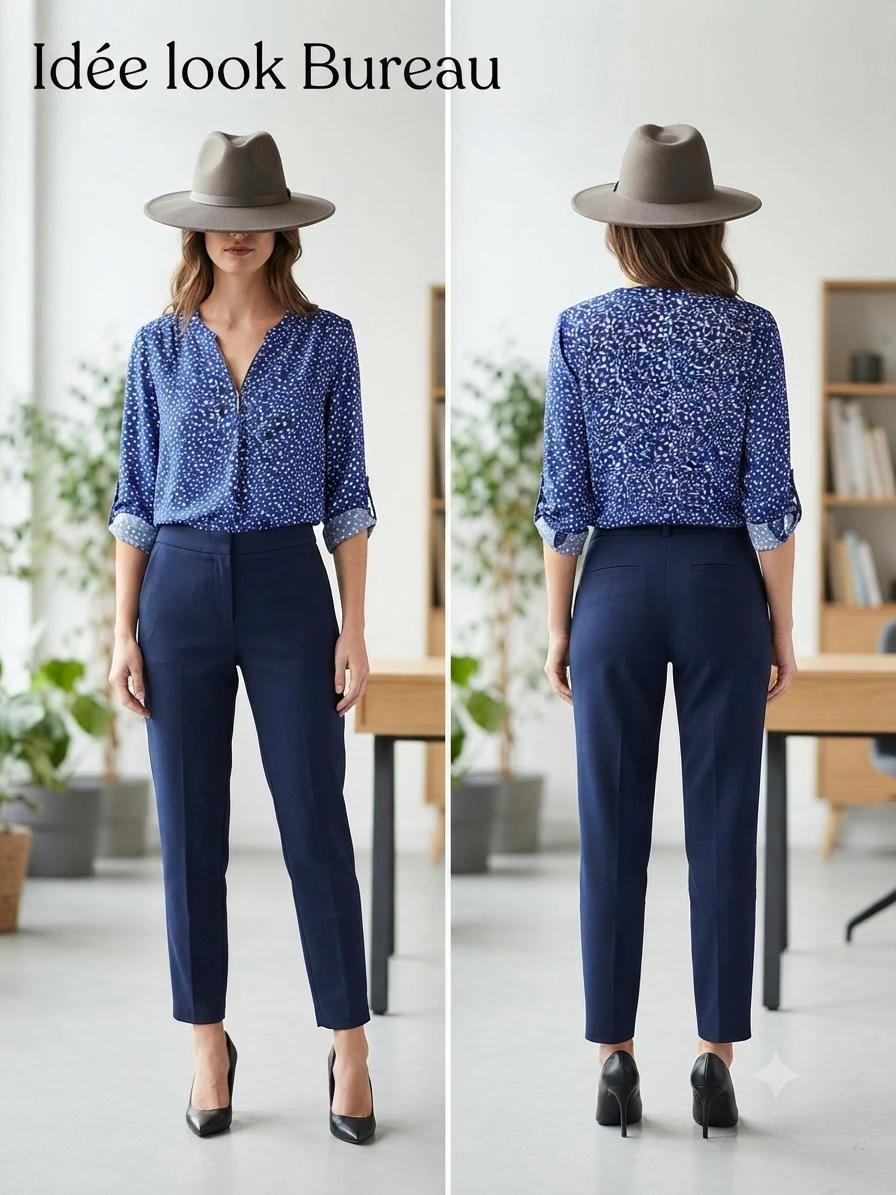 💦Blauw vloeiend bloes met patroon – Maat 42 – Verstelbare mouwen – photo 6